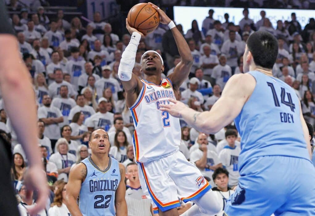 थंडर ओपन 35-पॉइंट 1-हाफ ग्रिजलीज़ पर, एनबीए के प्ले-बाय-प्ले एरा के किसी भी गेम 1 में सबसे बड़ा